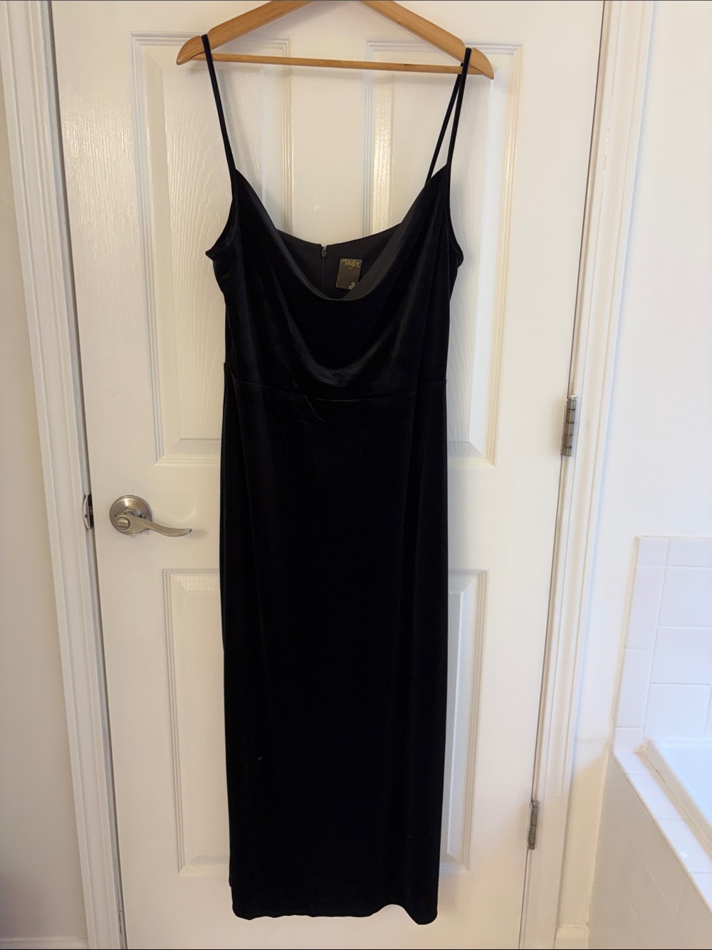 Taylor Black Velvet Maxi Slip Dress with Cowl Neck